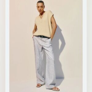 Reformation Carter white black striped Linen Mid Rise Pants
